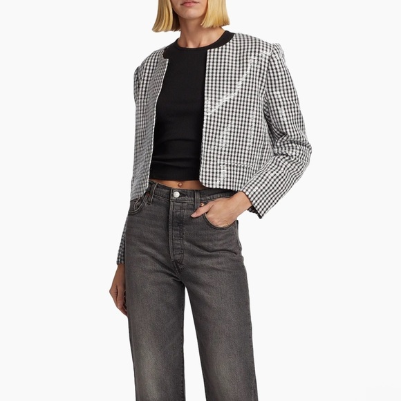 Wayf Kennedy Sequined Houndstooth Jacket Black and White NWT - Picture 3 of 10